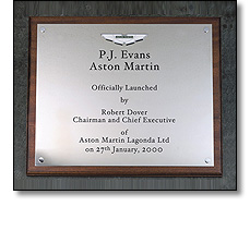 Special plaque with Aston Martin badge applied