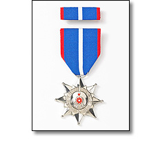 Military medal on a short ribbon, and ribbon bar